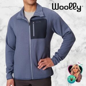 Woolly Clothing Co Mens Large Merino Fleece Zip Crew Jacket Blue Pocket Soft